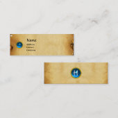 Carte De Visite Mini ANCIEN PARCHEMENT BROWN, PIERRE GEM, bleu MONOGRAM (Devant / Derrière)