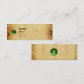 Carte De Visite Mini ANCIEN PARCHEMENT BROWN, PIERRE GEM, vert MONOGRAM (Devant / Derrière)
