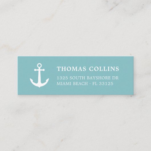 Carte De Visite Mini Ancre nautique simple et élégante blanche et aquat (Devant)