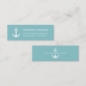 Carte De Visite Mini Ancre nautique simple et élégante blanche et aquat (Devant / Derrière)