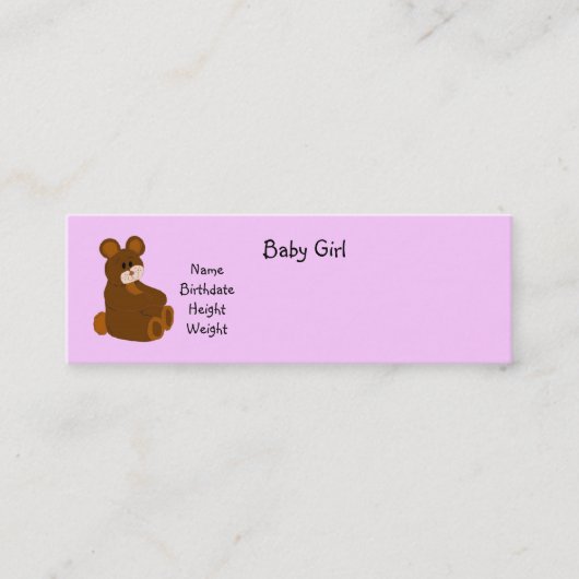 Carte De Visite Mini Annonce de bébé fille rose (Devant)