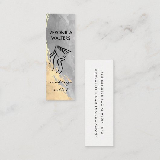 Carte De Visite Mini Aquarelle à deux tons brossé | Icône coiffeuse (Devant / Derrière)