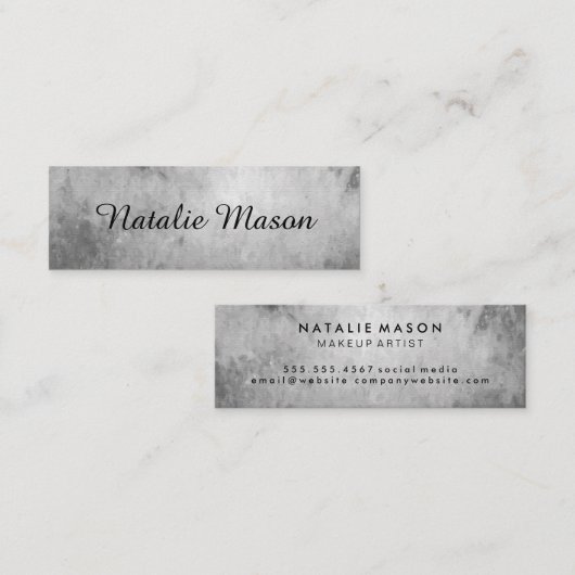 Carte De Visite Mini Aquarelle chic gris avec monogramme (Devant / Derrière)