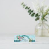 Carte De Visite Mini Aquarelle mignonne de sirène Monogramme Turquoise  (Debout devant)