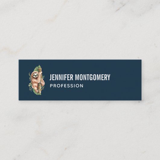 Carte De Visite Mini Aquarelle mignonne Sloth & Feuilles tropicaux (Devant)