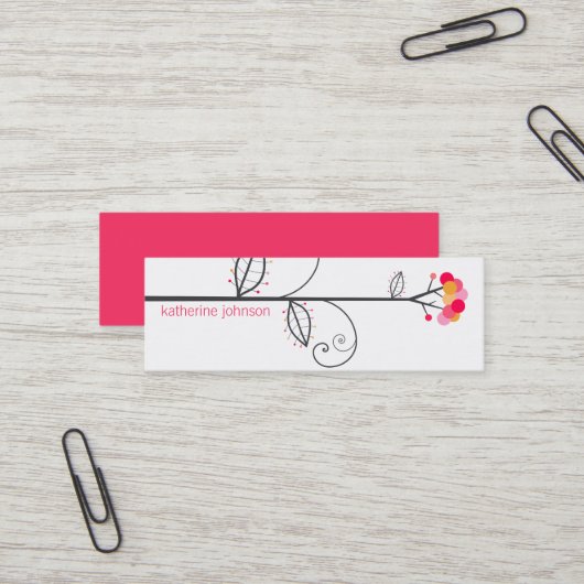 Carte De Visite Mini Arbre à fleurs lunaires Fuchsia Points roses color (Devant/Arrière en situation)
