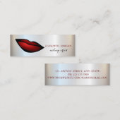 Carte De Visite Mini Argent Chic Moderne, Lèvres Rouges, Artiste maquil (Devant / Derrière)