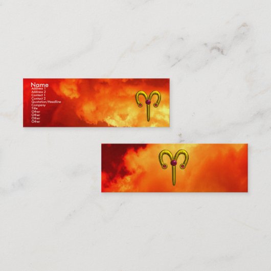 Carte De Visite Mini ARILD ZODIAC SIGNE JEWEL, Flammes rouges jaunes (Devant / Derrière)