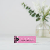 Carte De Visite Mini Arrière - plan de dentelle rose monogramme Damas n (Debout devant)