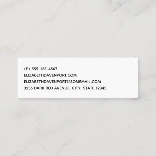 Carte De Visite Mini Arrière - plan rouge élégant et élégant (Dos)