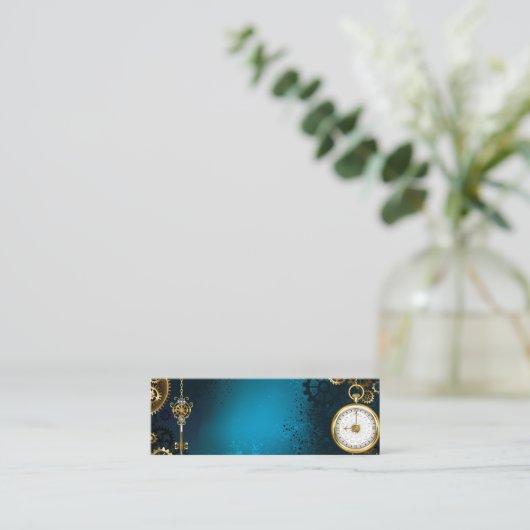 Carte De Visite Mini Arrière - plan turquoise à vapeur avec engrenages (Debout devant)