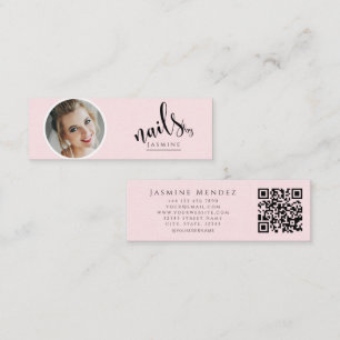 Carte De Visite Mini Artiste Ongles Rose Pâle Photo Professionnelle Qr