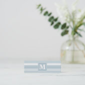 Carte De Visite Mini Bandes bleu glace monogramme (Debout devant)