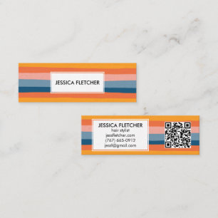Carte De Visite Mini Bandes colorées de bonbons minimaliste chic QR Cod