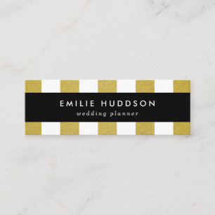 Carte De Visite Mini Bandes d'or, Blancs, Motif rayé