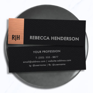 Carte De Visite Mini Barre Monogramme Or Rose & Cuir Noir
