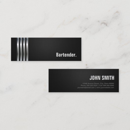 Carte De Visite Mini Bartender - Bandes d'argent noir (Devant / Derrière)