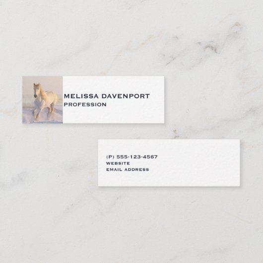 Carte De Visite Mini Beau Cheval Blanc Courir dans la neige (Devant / Derrière)