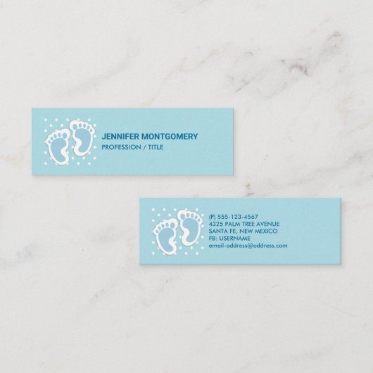 Carte De Visite Mini Bébé bleu mou Pieds de garçon (Devant / Derrière)