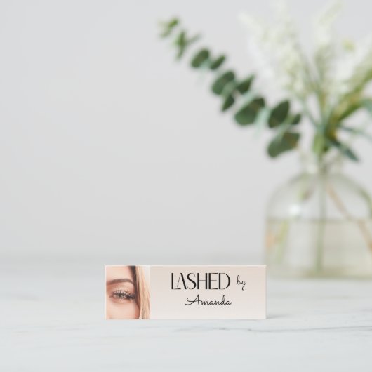 Carte De Visite Mini  Beige Blush Lashed Minimal Script Photo  (Debout devant)
