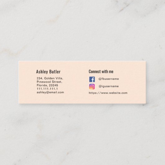 Carte De Visite Mini Beige QR Code Artiste maquillage de beauté (Dos)