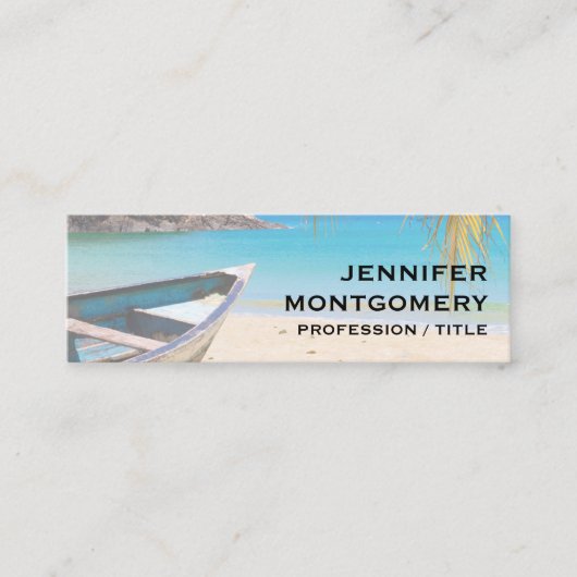 Carte De Visite Mini Belle plage tropicale avec bateau à rames (Devant)