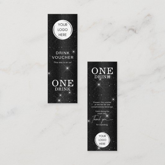 Carte De Visite Mini Billet de Boisson Luxe Noir avec Logo Séquence Fau (Devant / Derrière)