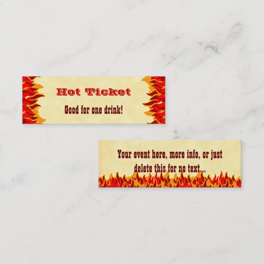 Carte De Visite Mini Billet Événement Boisson Gratuite Flammes Rouges (Devant / Derrière)