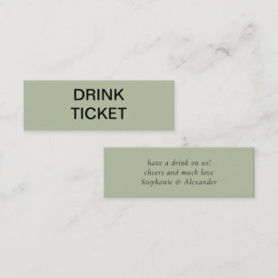 Carte De Visite Mini Billet simple Sage Green Mariage nouvellement mari