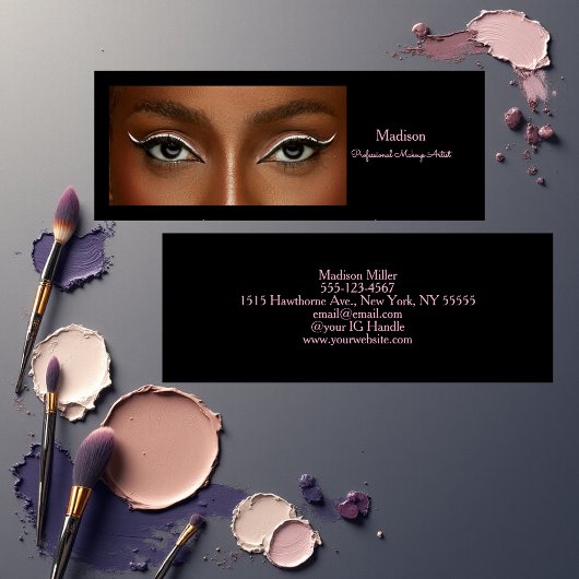 Carte De Visite Mini Black Blush Pink Typography Photo Makeup