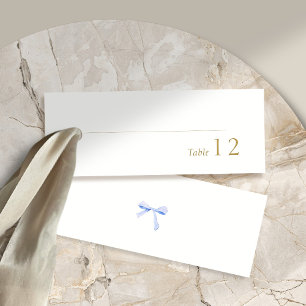 Carte De Visite Mini BLANCHE Blue Ribbon Mariage Nom du lieu Escort