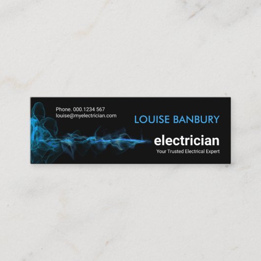 Carte De Visite Mini Bleu Electric Lightning Wave Electricien (Devant)