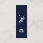 Carte De Visite Mini Bleu élégant moderne Faux peigne ciseau argent (Devant)