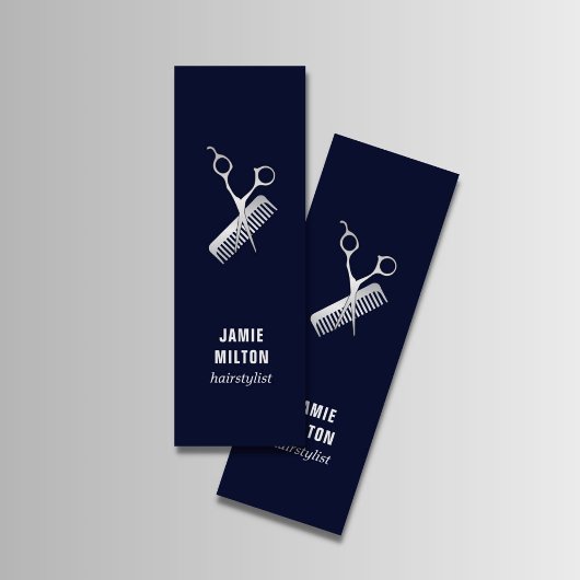 Carte De Visite Mini Bleu élégant moderne Faux peigne ciseau argent