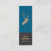 Carte De Visite Mini Bleu Gris Faux Or Ciseaux Moderne (Devant)