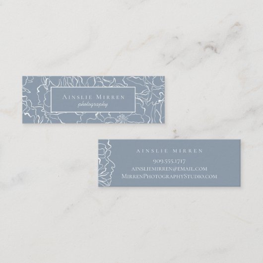 Carte De Visite Mini Bleu poussiéreux simplement floral (Devant / Derrière)