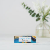 Carte De Visite Mini Blue Gold QR Code Social Media (Debout devant)