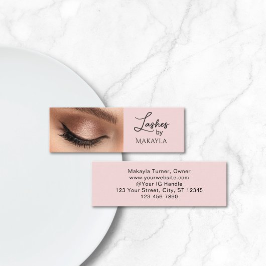 Carte De Visite Mini Blush Pink Black Script Photo Lashes