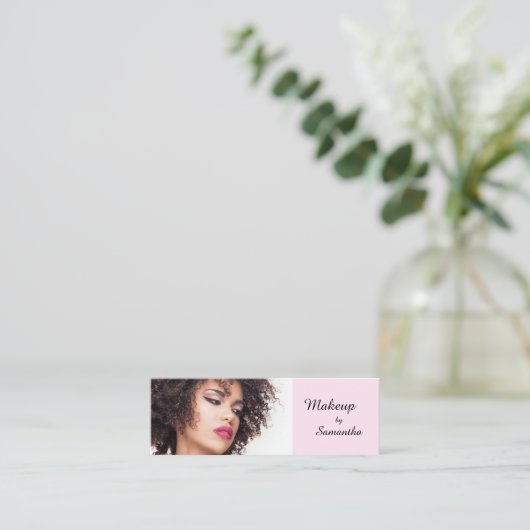 Carte De Visite Mini Blush Pink Black Script Photo Makeup (Debout devant)