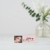 Carte De Visite Mini Blush Pink Black Script Photo Makeup (Debout devant)
