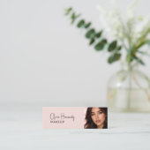 Carte De Visite Mini Blush Pink Black Script Photo Makeup (Debout devant)