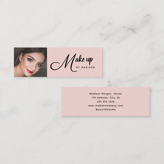 Carte De Visite Mini Blush Pink Black Script Photo Makeup