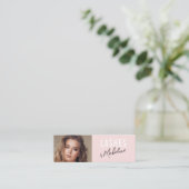 Carte De Visite Mini Blush Pink Black Script Photo Makeup (Debout devant)