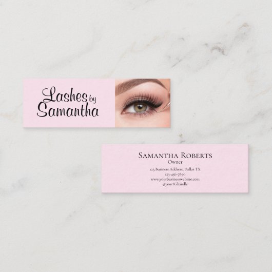 Carte De Visite Mini Blush Pink Black Script Photo Makeup (Devant / Derrière)