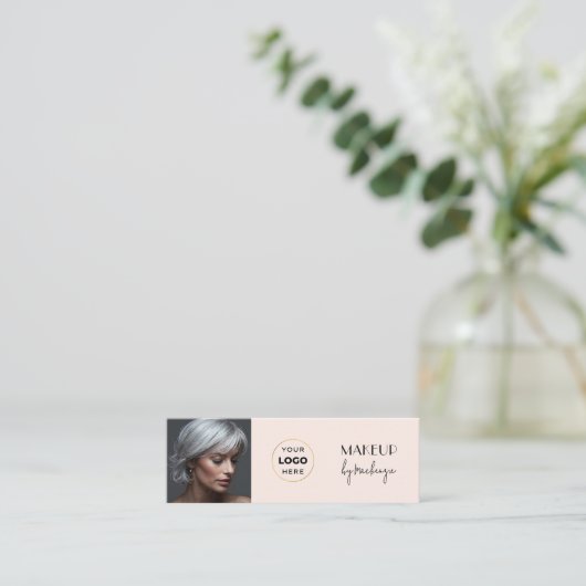Carte De Visite Mini Blush Pink Black Script Photo Makeup (Debout devant)