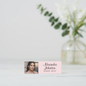 Carte De Visite Mini Blush Pink Black Script Photo Makeup Business Card (Debout devant)