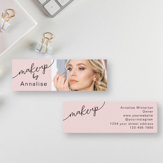 Carte De Visite Mini Blush Pink Black Script Photo Makeup Mini