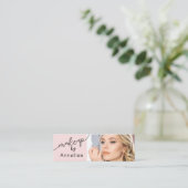 Carte De Visite Mini Blush Pink Black Script Photo Makeup Mini (Debout devant)