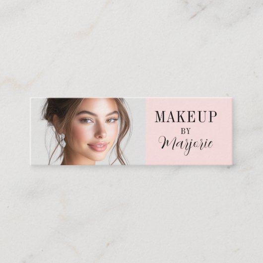 Carte De Visite Mini Blush Pink Black Script Photo QR Code Makeup (Devant)