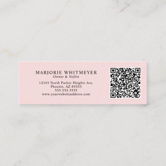 Carte De Visite Mini Blush Pink Black Script Photo QR Code Makeup (Dos)